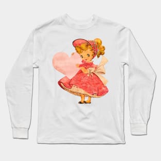 Vintage Retro Cute Girl with Valentine Heart Long Sleeve T-Shirt